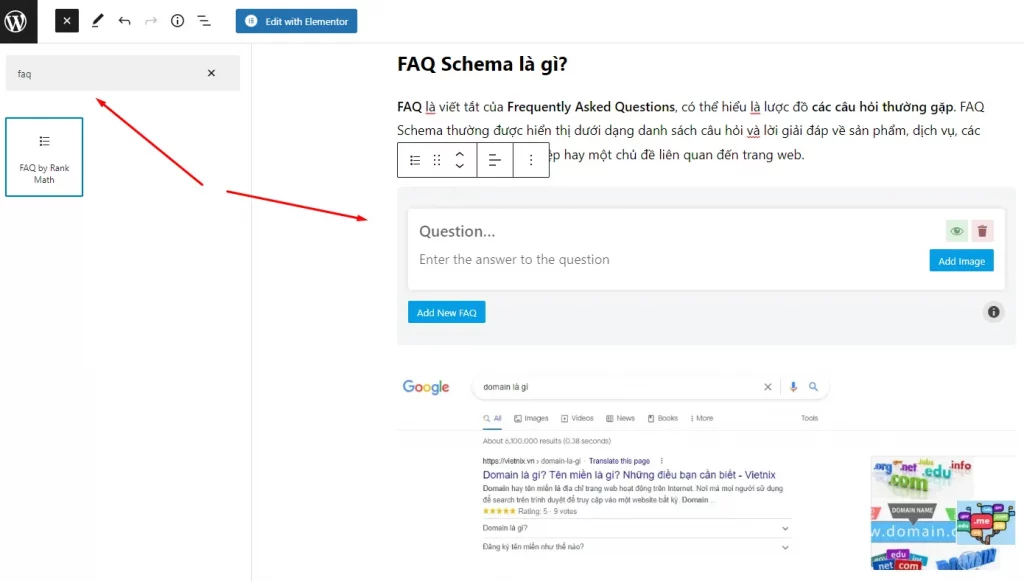 Tính năng FAQ Schema trên Block editor của Rank Math